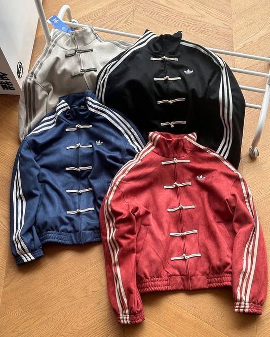 CNY Inspired Suede Jacket for Men & Women | Premium Suede Finish | Chinese Knot Button Streetwear