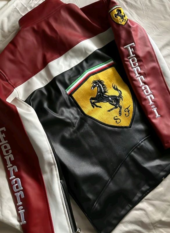 Premium Racing-Inspired Leather Jacket – Ferrari Maroon Motorsport Edition