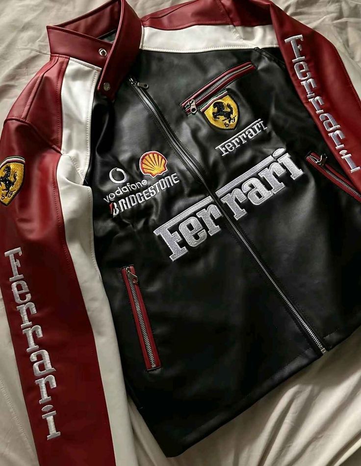 Premium Racing-Inspired Leather Jacket – Ferrari Maroon Motorsport Edition