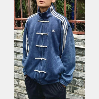 CNY-Inspired Premium Navy Blue Suede Streetwear Jacket