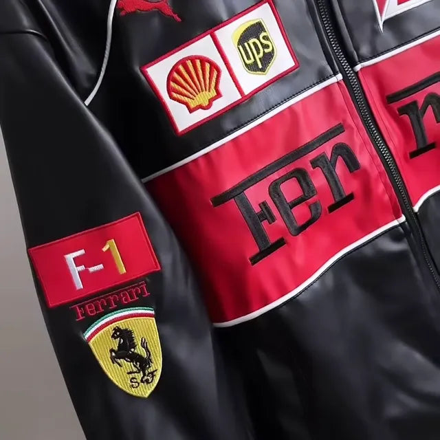 Metromuse Ferrari-Inspired F1 Racing Jacket – Premium Faux Leather Motorsport Style