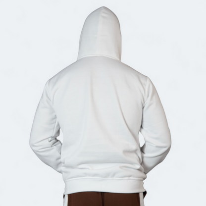 Full-Zip Spider Web Hoodie with Face-Cover Mask – White & Red Graphic Design