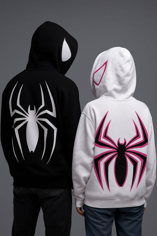 Arachnida Duo printed Hoodies – Black & White Matching Pullover Set