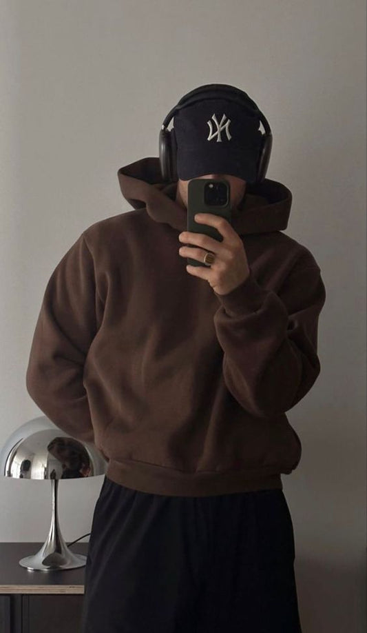 Classic Oversized Brown Hoodie – Premium Fleece Streetwear Pullover