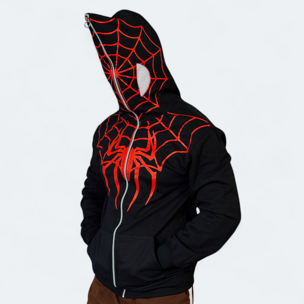 Full-Zip Spiderman Mask Hoodie – Red printed-Style Pullover